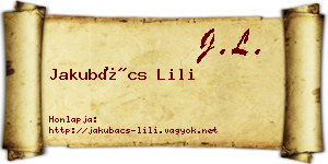 Jakubács Lili névjegykártya